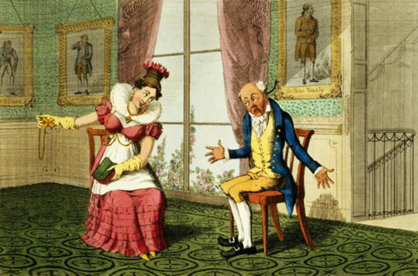 The Expostulation, pub. by G. Humphrey, 1821 (coloured etching) à Ecole anglaise, (19ème siècle)