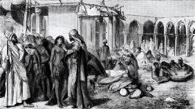 In the Slave-Market at Khartoum (engraving) (b/w photo)