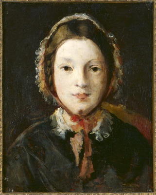 Young Woman with a Bonnet (oil on canvas) à Ecole anglaise, (19ème siècle)