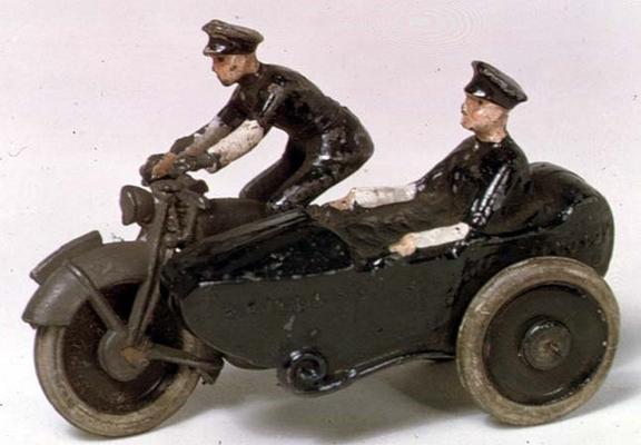 Model of motorcycle by J.Hill & Co., c.1938 (painted metal) à Ecole anglaise, (20ème siècle)