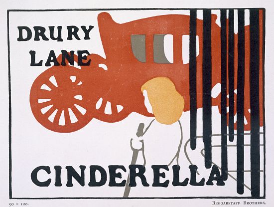 Poster for Cinderella at the Drury Lane Theatre, London, pub. by Beggarstaff brothers à Ecole anglaise, (20ème siècle)