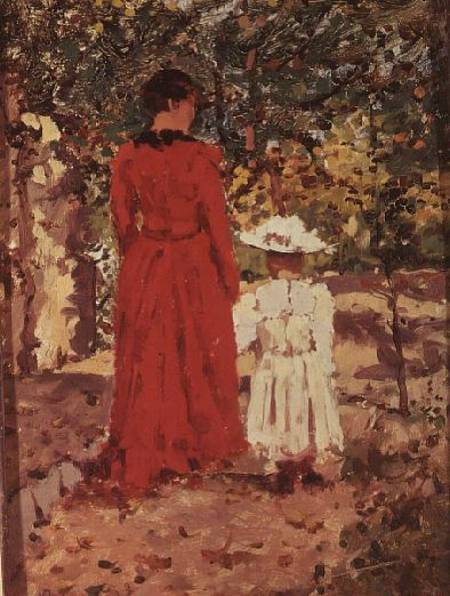 Woman and Child in the Garden à Enrico Reycend