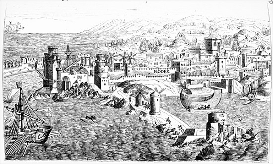 Map of the Island of Rhodes, reproduced in ''Le Chevalerie et les Croisades'' by Paul Lacroix, 1886 à Erhard Reuwich