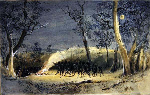 A Native Corroboree at Night (pencil, w/c & gum arabic on paper)  à Eric Gill