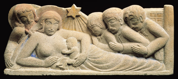 Nativity and the Adoration of the Magi, 1922 (portland stone relief with added colour)  à Eric Gill