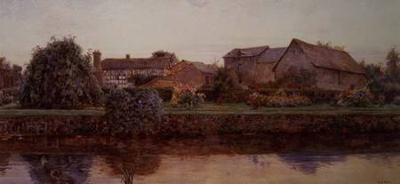 A House and Farm Buildings by a River à Ernest Arthur Rowe