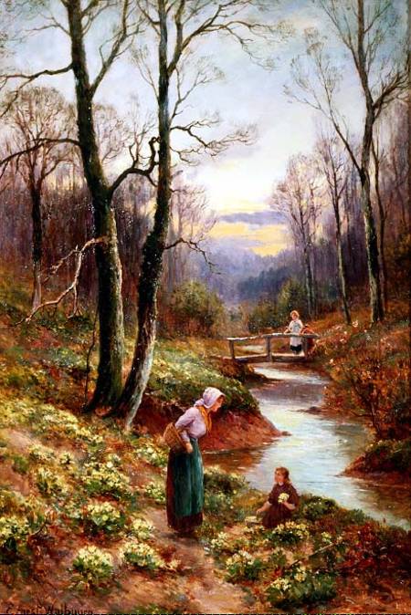 Picking primroses by the stream à Ernest Walbourn