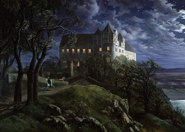 Castle Scharfenberg at Night à Ernst Ferdinand Oehme