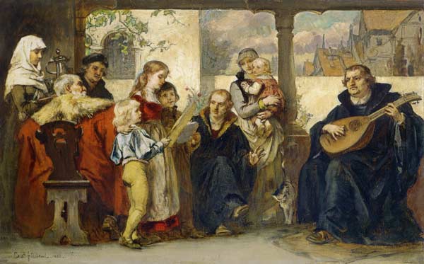 Martin Luther au milieu de sa famille jouant de la musique (avec  Cranach et Melanchthon) à Ernst Hildebrandt