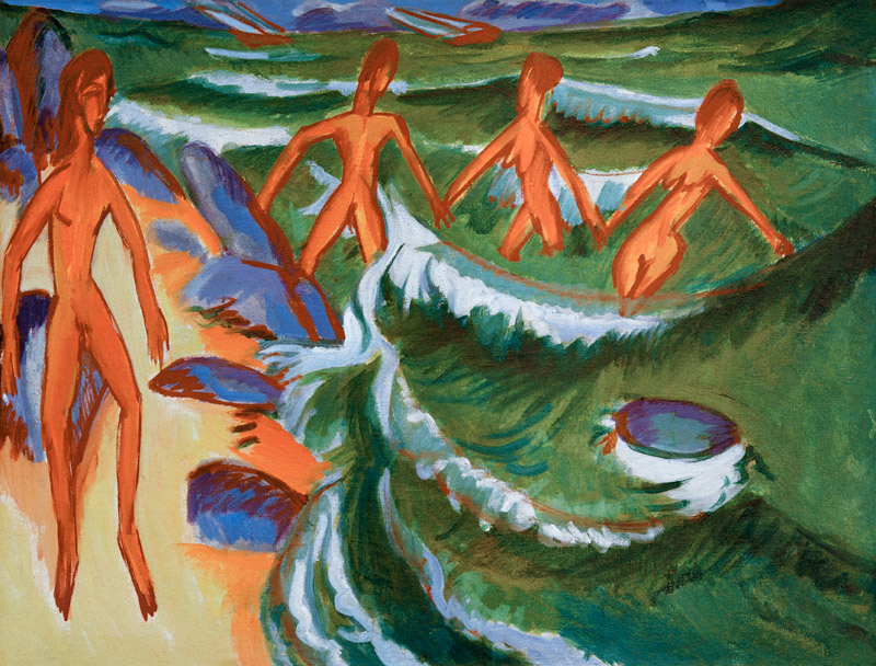 Baigneurs sur la plage (Fehmarn) à Ernst Ludwig Kirchner