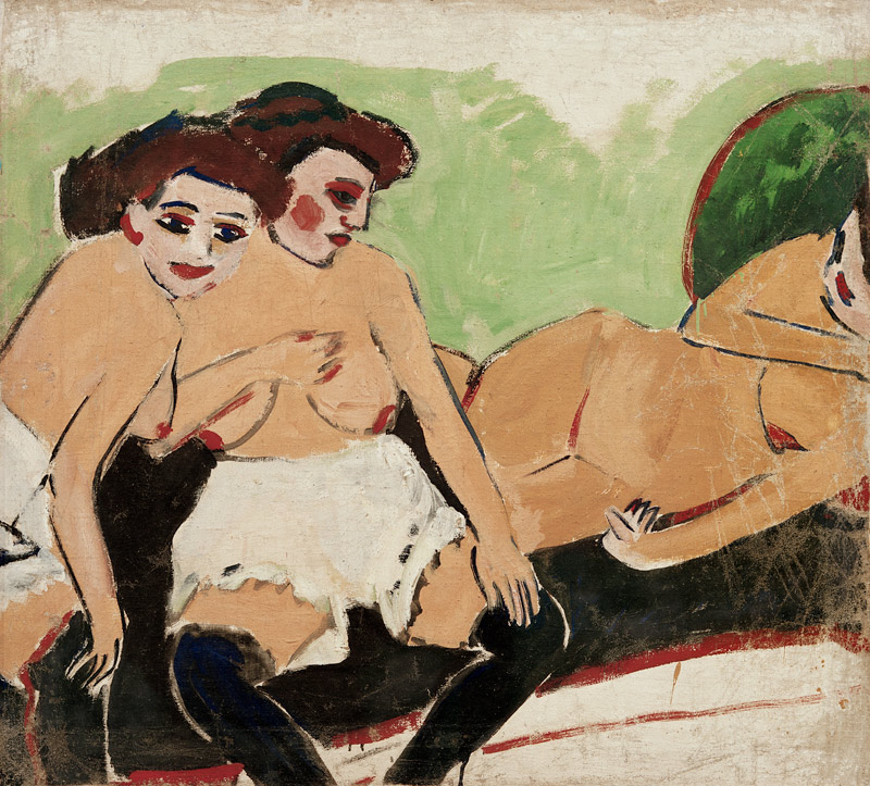Trois nus sur un canapé noir à Ernst Ludwig Kirchner