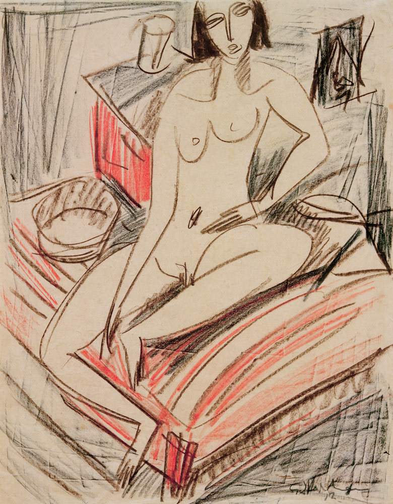 Femme nue, assise sur le lit à Ernst Ludwig Kirchner