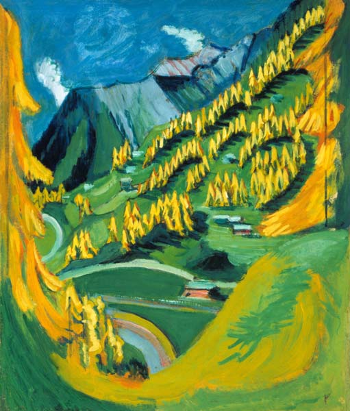 Pente de montagne avec des arbres jaunes à Ernst Ludwig Kirchner