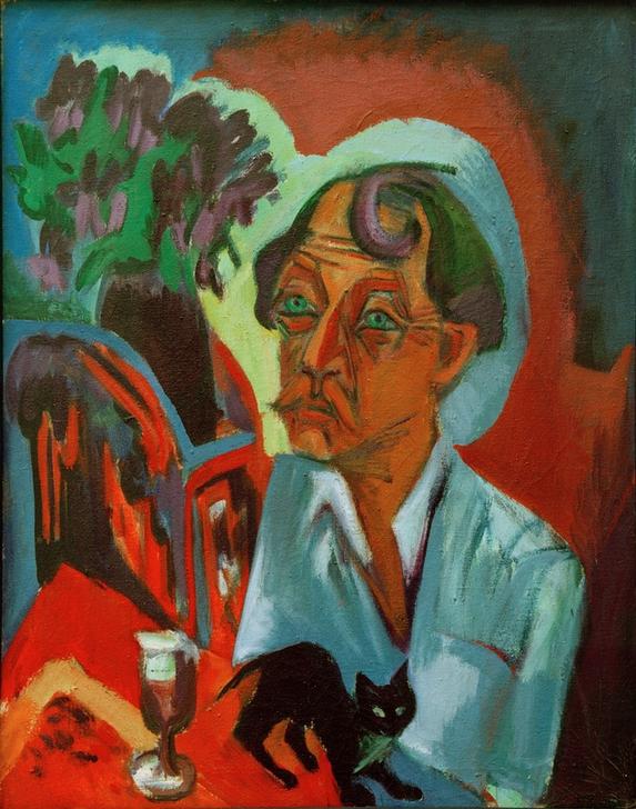 Der Maler Stirner mit Katze à Ernst Ludwig Kirchner