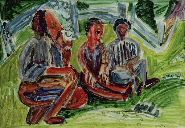 Trois agriculteurs sur la prairie à Ernst Ludwig Kirchner