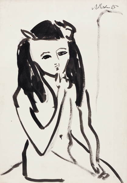 Fränzi als Akt, die Hand am Kinn à Ernst Ludwig Kirchner