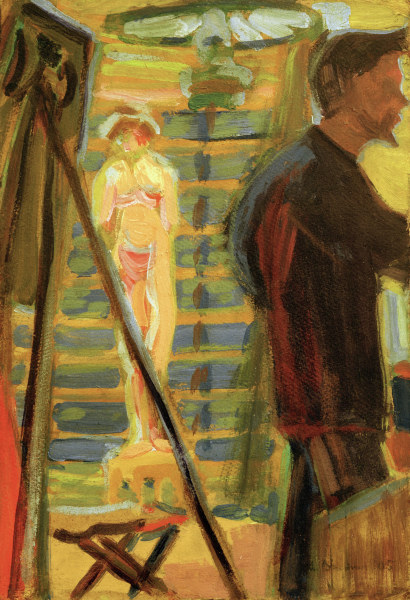 Heckel et le modèle dans le studio à Ernst Ludwig Kirchner