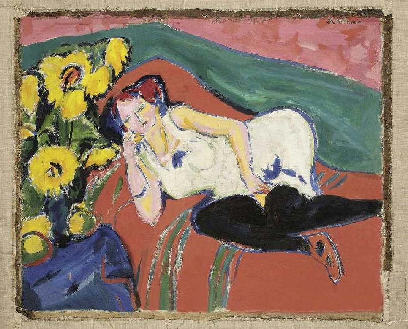 Femme couchée avec chemise blanche  à Ernst Ludwig Kirchner