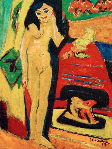 Nude behind curtain. à Ernst Ludwig Kirchner
