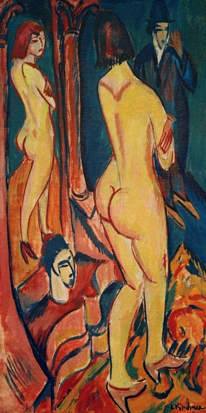 Nu dos au miroir et homme  à Ernst Ludwig Kirchner