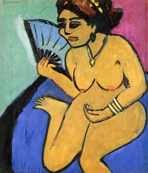 Nu assis avec éventail à Ernst Ludwig Kirchner