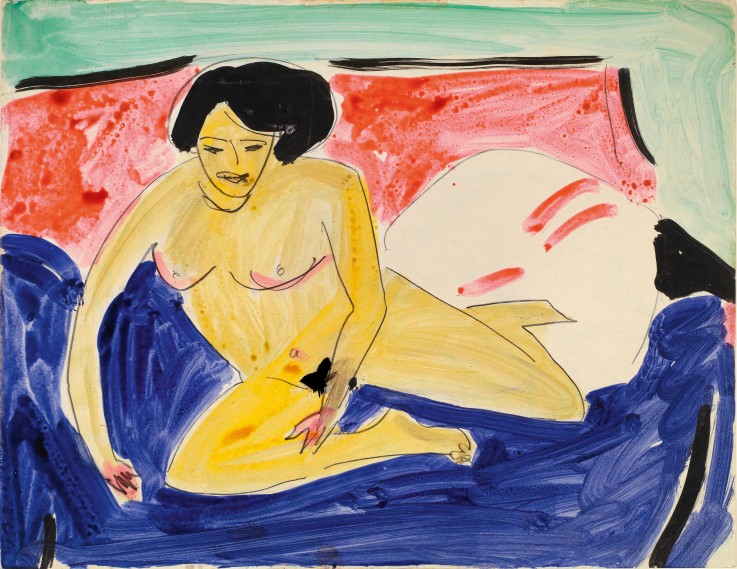 Nu assis sur le divan à Ernst Ludwig Kirchner
