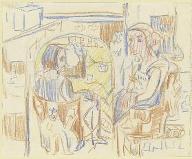 Zwei Frauen am Kaffeetisch in Kirchners Atelier