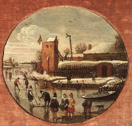 Winter Landscape with Skaters (panel) à Esaias van de Velde