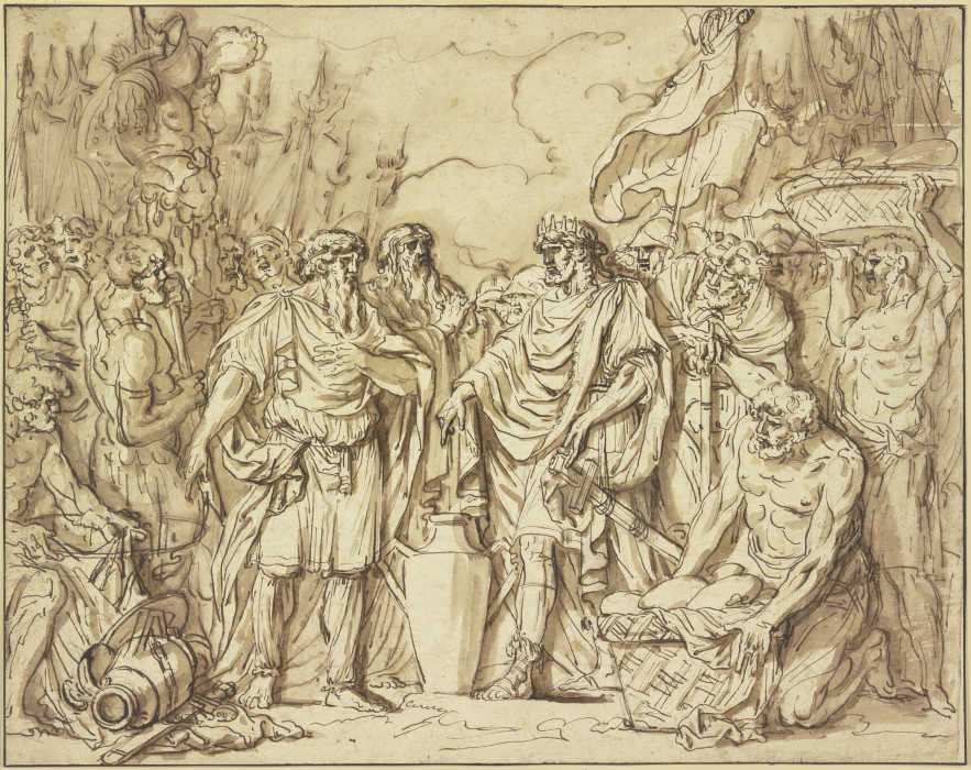 Abraham und Melchisedek opfern Brot und Wein zum Dank für die Besiegung der fünf Könige à Etienne-Pierre-Adrien Gois