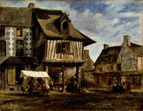 Market Place in Normandy à Etienne-Pierre Théodore Rousseau