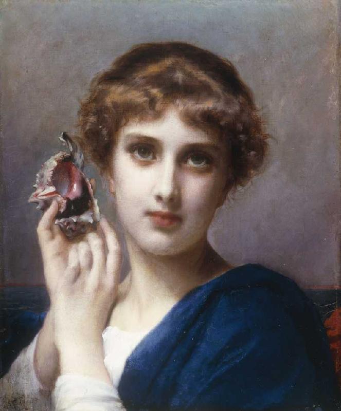 Frau mit einer Muschel. à Etienne Adolphe Piot