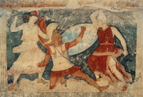 Two Amazons in combat with a Greek, from Tarquinia à Étrusque