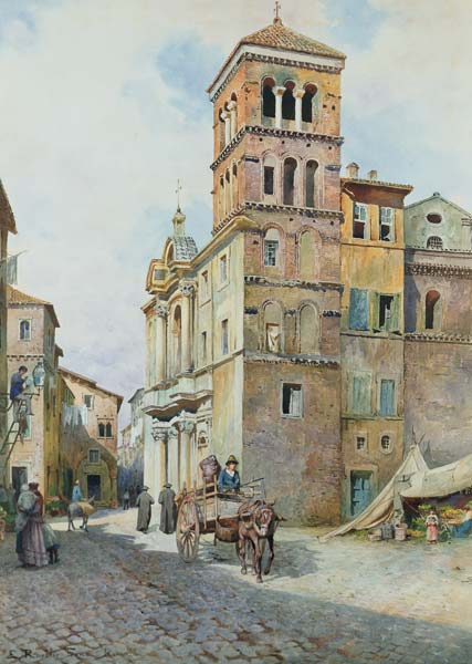 View of Santa Maria in Monticelli, Rome  on à Ettore Roesler Franz