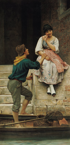 The Fisherman's Wooing, from the Pears Annual, Christmas à Eugen von Blaas