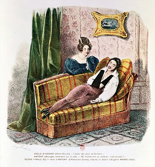 Marie Dorval (1798-1849) in the role of Adele d''Hervey and Bocage (1797-1863) as Antony, in the fin à Eugene Andre
