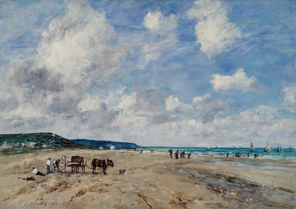 The Beach at Tourgeville à Eugène Boudin