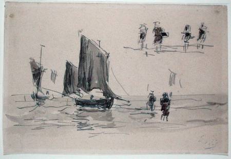 Boats and Fishermen à Eugène Boudin