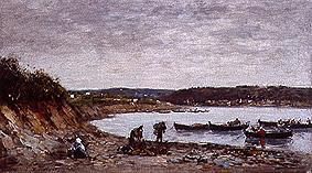 Pêcheurs sur la plage avec des Brest. à Eugène Boudin