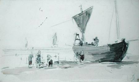Fishing Boat on the Beach (pencil & w/c on paper) à Eugène Boudin