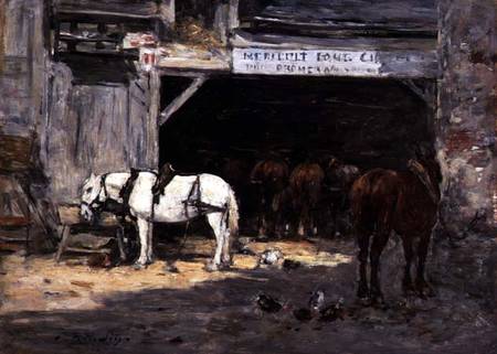 Horses for Hire in a Yard à Eugène Boudin