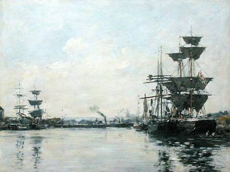 Le Havre, ships in a basin à Eugène Boudin