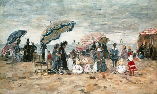 Parasols on the Beach, Trouville à Eugène Boudin