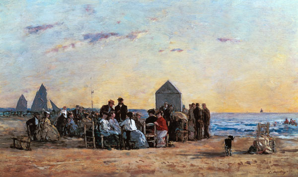 Beach Scene at Trouville - Sunset à Eugène Boudin