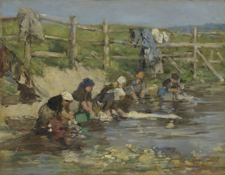 Laundresses by a Stream à Eugène Boudin