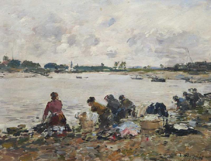 Wäscherinnen am Ufer des Touques (Laveuses au bord de la Touques) à Eugène Boudin