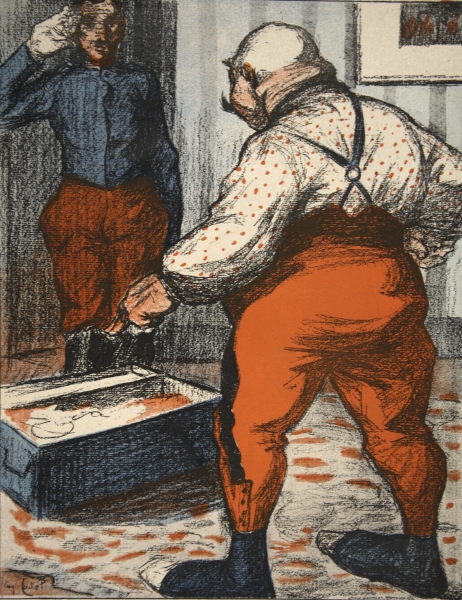 A civil servant overseeing the arrangement of his underwear, illustration from ''L''assiette au Beur à Eugene Cadel