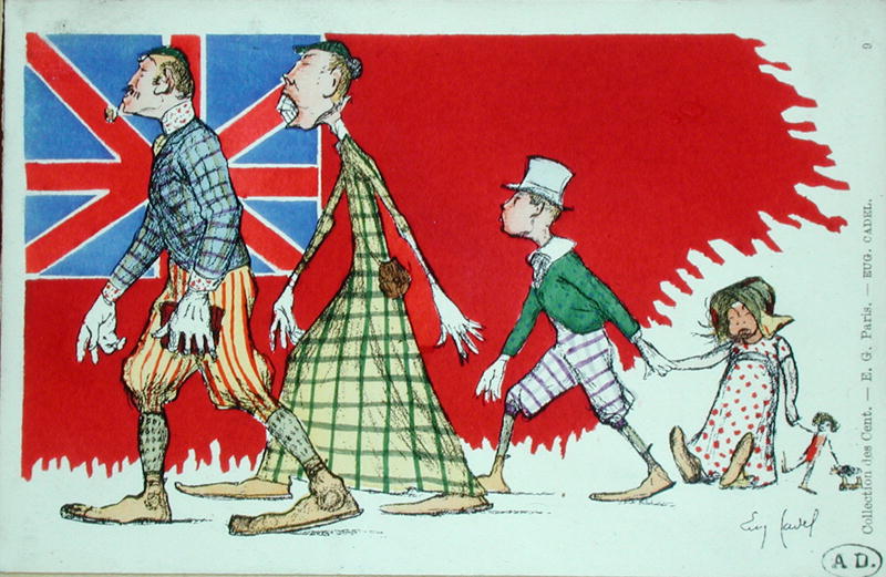 British family as perceived by the French, postcard (colour litho)  à Eugene Cadel