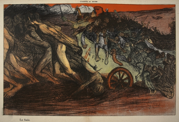 ''The burden of taxation'', illustration from ''L''assiette au Beurre: Les Fonctionnaires'', 9th Aug à Eugene Cadel