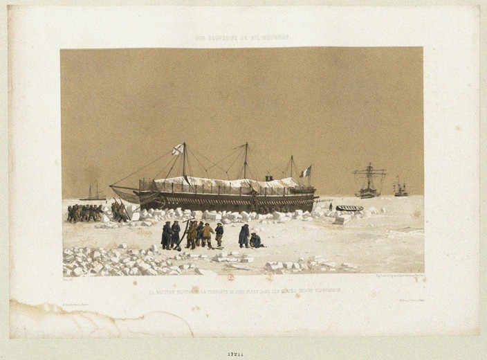 The floating battery "Tonnante" in the Ice near Kinburn à Eugène Ciceri