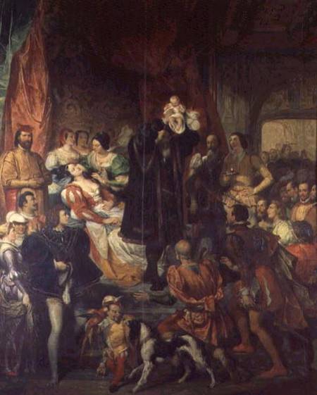 The Birth of Henri IV (1553-1610) at the castle of Pau, 13th December 1553 à Eugène Devéria